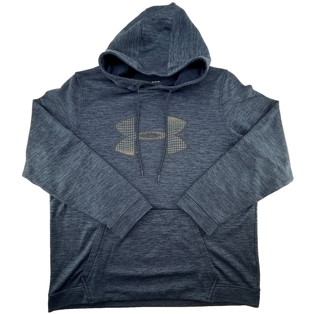 Under Armour ColdGear Hoodie Mens XL Blue Pullover Big Logo Athletic Loose Fit